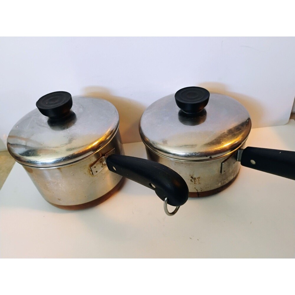 Vintage Revere Ware Pre-1968 Riverside CA Double Ring Copper Bottom Saucepan Set